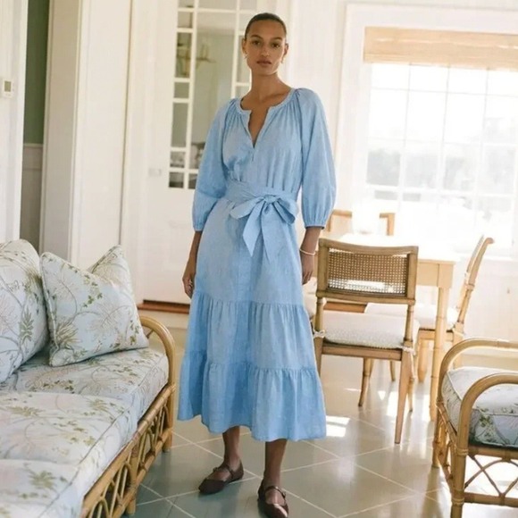 Tuckernuck Dresses & Skirts - Tuckernuck Chambray Lyles Dress Blue Cotton Maxi Linen Size XL NWT